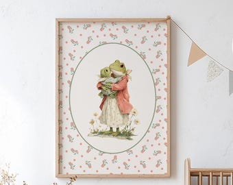 Sztuka ścienna Cottagecore z nadrukiem zwierząt w stylu vintage, dekoracja do pokoju dziecięcego, drukowany obraz, obraz do pokoju dziecięcego, cyfrowa sztuka leśnych zwierząt, pokój dla dziewcząt