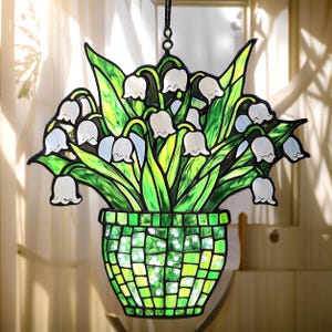 Attrape-soleil en acrylique muguet - Suspension en faux vitrail avec fleurs printanières pour la fête des Mères