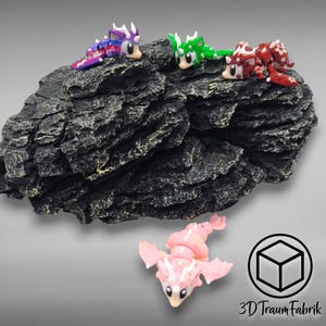 Mini Cherry Blossom Dragon with Egg, Baby Dragon with Cherry Blossoms, Posable Flexi Flexible 3D Printed Dragon - Party Favor