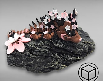 Cherry Blossom Dragon (17 cm or 25 cm) with Egg, Baby Dragon with Cherry Blossoms, Movable Flexi Flexible 3D Printed Dragon, Hand Painted