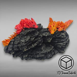 Shimmering Phoenix with wings in egg, baby dragon, poseable Flexi flexible 3D printed dragon, hand-painted eyes
