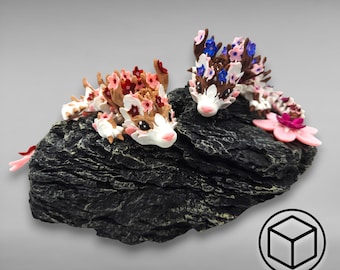 Cherry Blossom Dragon (17 cm or 25 cm) with Egg, Baby Dragon with Cherry Blossoms, Movable Flexi Flexible 3D Printed Dragon, Hand Painted