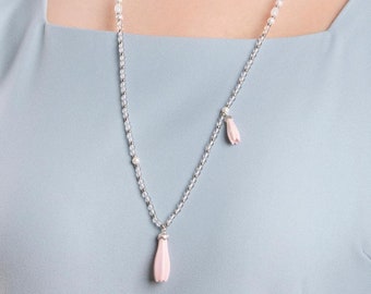 Handmade Porcelain Charm Necklace-Magnolia Blossom-Premium Ceramic Jewelry-Chinese Feng Shui Spiritual Dainty Necklace-Birthday Gift for Her