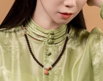Handcrafted Porcelain Necklace-Peach Spring Breeze-Oriental Feng Shui Spiritual Art Ceramic Dainty Jewelry-Birthday Anniversary Gift for Her