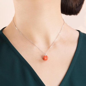 Handmade Porcelain Charm Necklace-Persimmon-Ceramic Jewelry-Pottery Jewelry-Dainty Necklace-Birthday Gifts for Her-Chinoiserie Inspired