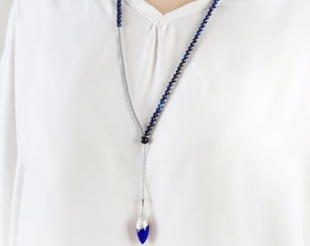 Handmade Porcelain Necklace-Azure Bloom-Ceramic/Pottery Jewelry-Dainty Charm Oriental Feng Shui Necklace-Spiritual Birthday Gifts for Her