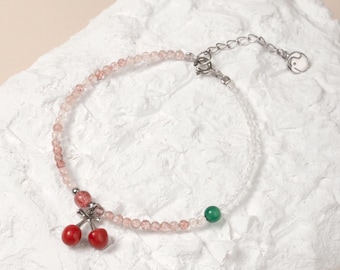 Cherry Bracelet-Handcrafted Porcelain Red Glaze Bracelet-Premium Ceramic Jewelry-Dainty Jewelry-Playful Birthday Anniversary Gifts for Her