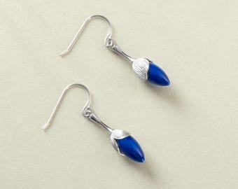 Handmade Porcelain Earrings-Azure Bloom-Ceramic Jewelry-Dainty Jewelry-Chinoiserie Inspired-Feng Shui-Birthday Anniversary Gifts for Her