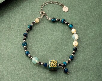 Handcrafted Porcelain Bracelet-Azure Wave-Oriental Feng Shui Spiritual Art Ceramic Dainty Jewelry-Birthday Anniversary Gifts for Her