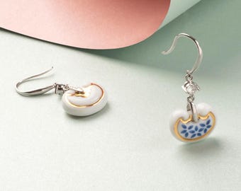 Handmade Porcelain Earrings-Vine Grass-Ceramic Jewelry-Blue and White Jewelry-Chinese Feng Shui Dainty Necklace-Birthday Gifts for Her