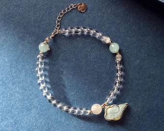 Handmade Porcelain Bracelet-Clouds and Moon-Ceramic Jewelry-Chinese Culture Feng Shui Art Dainty Jewelry-Birthday Anniversary Gifts for Her