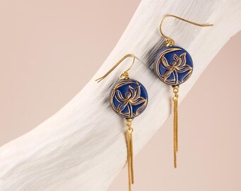 Handmade Porcelain Earrings-Orchid-Premium Ceramic Chinese Feng Shui Culture Dainty Jewelry-Birthday Anniversary Holiday Gifts for Her