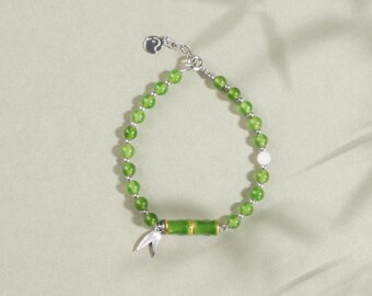 Handmade Porcelain Bracelet-Emerald Bamboo-Ceramic Jewelry-Chinese Culture Feng Shui Art Dainty Jewelry-Birthday Anniversary Gifts for Her