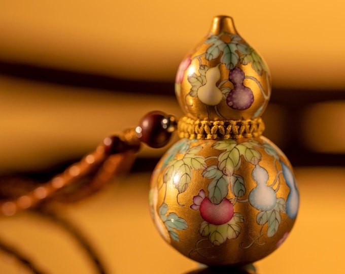 Featured listing image: luxury Handcrafted Porcelain Necklace with Intricate Gold Detailing Ground-Famille Rose-Chinese Ceramic Jewelry-Handpainted Charm Necklace