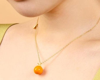 Handmade Porcelain Charm Necklace-The Orange-Premium Ceramic Jewelry-Oriental Feng Shui Spiritual Dainty Necklace-Birthday Gifts for Her