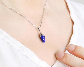 Handmade Porcelain Charm Necklace-Azure Bloom-Ceramic Jewelry-Pottery Jewelry-Dainty Necklace-Birthday Gifts for Her-Chinoiserie Inspired