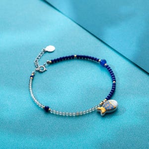 Handmade Porcelain Bracelet-Jumping Fish-Ceramic Oriental Feng Shui Spiritual -Dainty Blue White Jewelry-Birthday Anniversary Gifts for Her