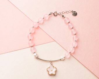 Handmade Porcelain Bracelet-Peach Blossom-Ceramic Jewelry-Dainty Jewelry-Chinoiserie Inspired-Feng Shui-Birthday Anniversary Gifts for Her
