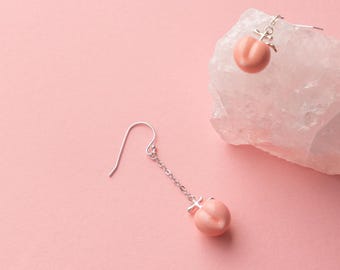 Handcrafted Porcelain Earrings-Peach Spring Breeze-Oriental Feng Shui Spiritual Art Ceramic Dainty Jewelry-Birthday Anniversary Gift for Her