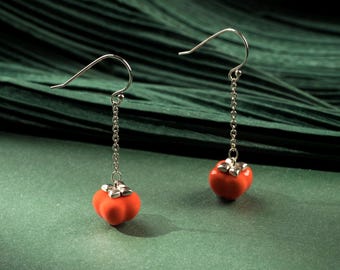 Handmade Porcelain Earrings-Persimmon-Ceramic Jewelry-Dainty Jewelry-Chinoiserie Inspired-Feng Shui-Birthday Anniversary Gifts for Her