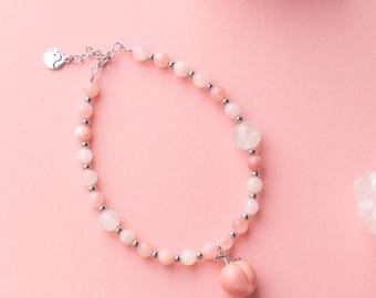 Handcrafted Porcelain Bracelet-Peach Spring Breeze-Oriental Feng Shui Spiritual Art Ceramic Dainty Jewelry-Birthday Anniversary Gift for Her