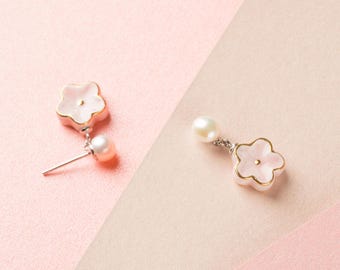 Handmade Porcelain Earrings-Peach Blossom-Ceramic Jewelry-Dainty Jewelry-Chinoiserie Inspired-Feng Shui-Birthday Anniversary Gifts for Her