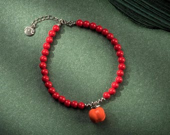 Handmade Porcelain Bracelet-Persimmon-Premium Ceramic Jewelry-Chinese Feng Shui Spiritual Dainty Jewelry-Birthday Anniversary Gifts for Her