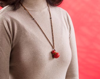 Handmade Porcelain Necklace-Blessing Gourd-Premium Ceramic-Pottery Jewelry-Chinese Feng Shui Dainty Charm Necklace-Birthday Gifts for Her