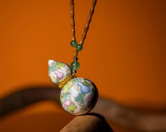 luxury Porcelain Necklace-Ground Famille Rose-Handmade Chinese Ceramic Jewelry-Handpainted Dainty Charm Necklace-Birthday Gifts for Her