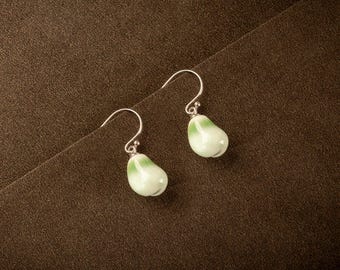 Handmade Porcelain Earrings-Joyful Harvest-Ceramic Jewelry-Dainty Jewelry-Chinoiserie Inspired-Feng Shui-Birthday Anniversary Gifts for Her