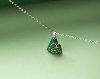 Handmade Porcelain Charm Necklace-Azure Mountain-Premium Ceramic Jewelry-Chinese Feng Shui Spiritual Dainty Necklace-Birthday Gifts for Her