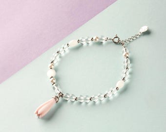 Handmade Porcelain Bracelet-Magnolia Blossom-Ceramic Jewelry-Chinese Culture Feng Shui Art Dainty Jewelry-Birthday Anniversary Gifts for Her