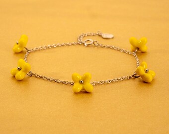 Sweet Osmanthus Flowers Bracelet–Handcrafted Porcelain Pendant-Minimalist Elegant Dainty Ceramic Good Luck Charm Jewelry-Cute Gifts for Her