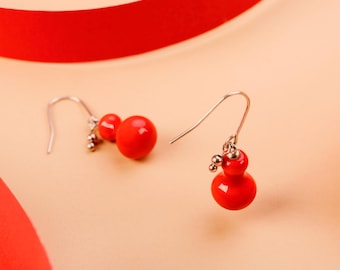 Handmade Porcelain Earrings-Blessing Gourd-Premium Ceramic-Chinese Feng Shui Spiritual Dainty Jewelry-Birthday Anniversary Gifts for Her