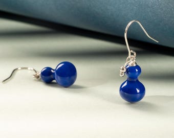Handmade Porcelain Earrings-Blue Fortune Gourd-Premium Ceramic-Chinese Feng Shui Spiritual Dainty Jewelry-Birthday Anniversary Gifts for Her
