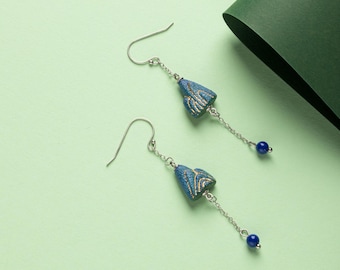 Handmade Porcelain Earrings-Azure Mountain-Premium Ceramic Chinese Feng Shui Culture Dainty Jewelry-Birthday Anniversary Gifts for Her