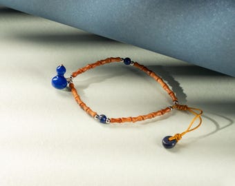 Handmade Porcelain Bracelet-Blue Fortune Gourd-Ceramic Jewelry-Oriental Feng Shui Culture Dainty Jewelry-Birthday Anniversary Gifts for Her