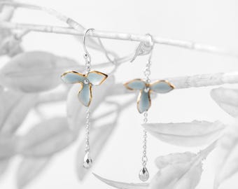 Handmade Porcelain Earrings-Celestial Elegance-Ceramic Jewelry-Chinese Style Dainty Jewelry-Feng Shui-Birthday Anniversary Gifts for Her