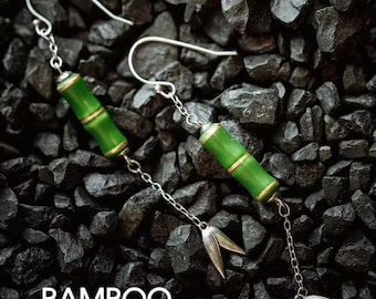 Handmade Porcelain Earrings-Emerald Bamboo-Ceramic Jewelry-Chinese Feng Shui Culture Dainty Jewelry-Birthday Anniversary Gifts for Her