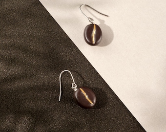 Handmade Ceramic Coffee Bean Pendant Earrings-925 Sterling Silver-Minimalist Luxury Dainty Jewelry- Unique Gift for Coffee/Pottery Lovers