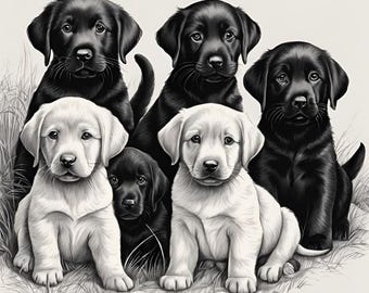 Filhotes de labrador amarelo e chocolate, amantes de animais, amor de filhote, impressão digital