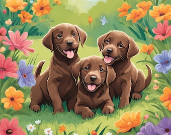 Filhotes de labrador chocolate, amante de animais, amante de filhotes, impressão digital