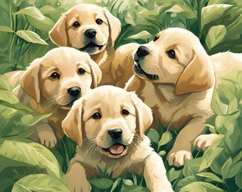 Filhotes de labrador amarelo, impressão digital, estampa animal, amor de cachorro