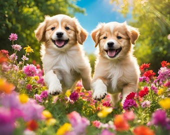 Filhotes em Flores, Impressão Digital, Amor Animal, Amor de Filhote