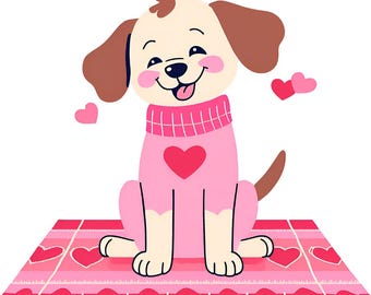 Filhote de cachorro Valentine, impressão digital, filhote de cachorro em suéter Valentine
