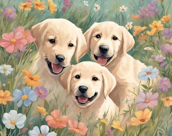 Filhotes de labrador amarelo, impressão digital, estampa animal, amor de cachorro