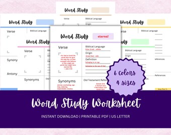 Bible Word Study Worksheet | Catholic Bible Journal Printable | Scripture Word Study Page | Faith Journaling | 6 Colors | 4 Sizes