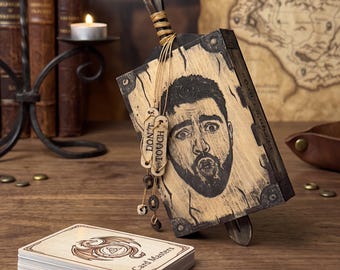 Personalized Wooden Deck Box | Custom Face & Name Engraving