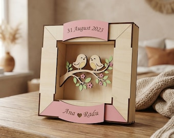 Love Birds Personalized Frame SVG – Laser Cut File, Couples Gift (Digital File)