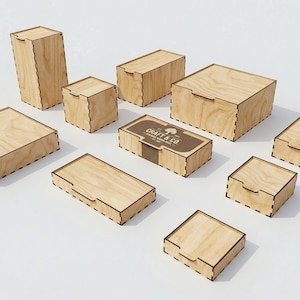 Szablony pudełek wycinanych laserowo: 10 rozmiarów, klapka (pliki cyfrowe)